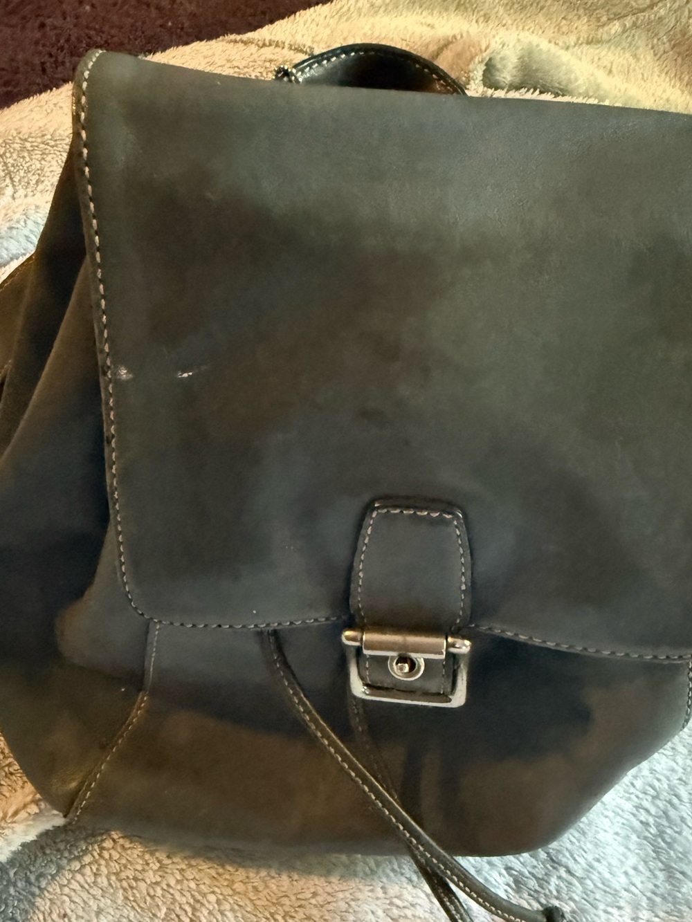 Coach Blue Leather Drawstring Backpack with Front Lock